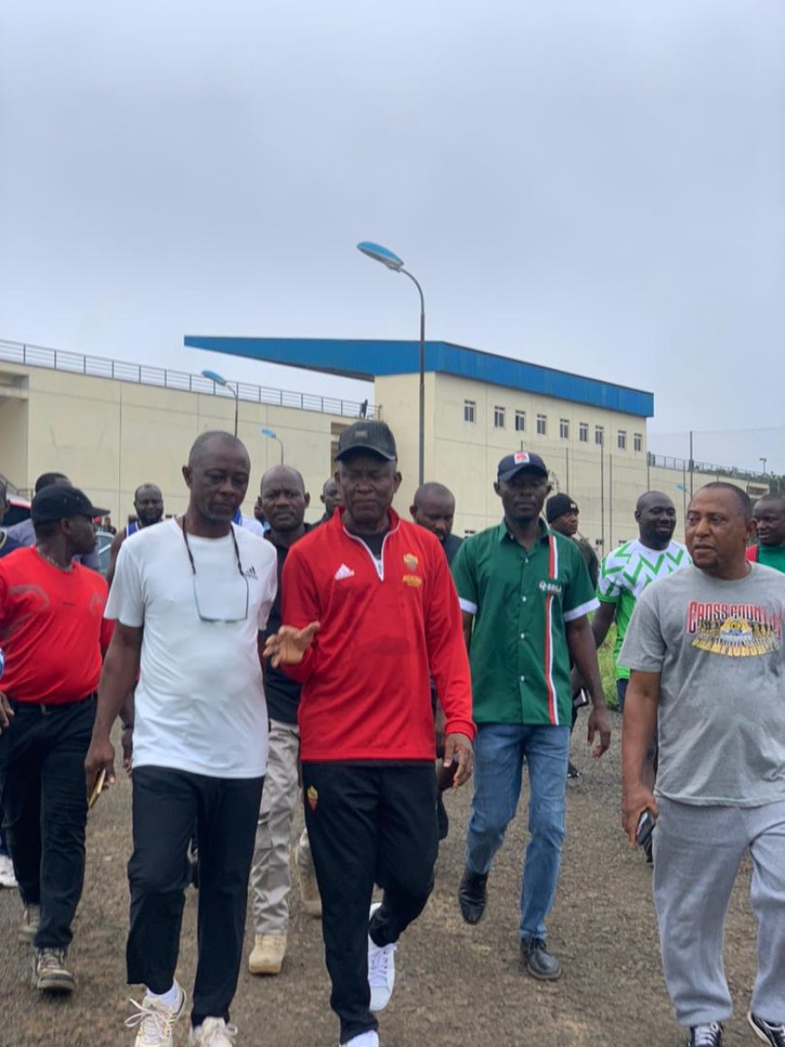 Photo News: Minister of Sports Development, Senator John Owan Enoh During A facility Inspection of Ikom Township Stadium Over The Weekend.