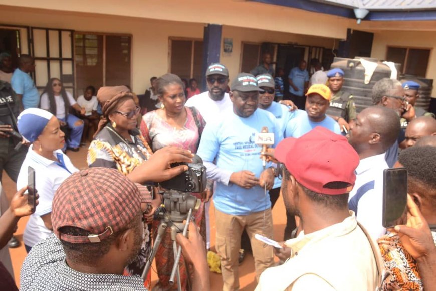 Senator Eteng Williams briefing Journalists During Medical Outreach