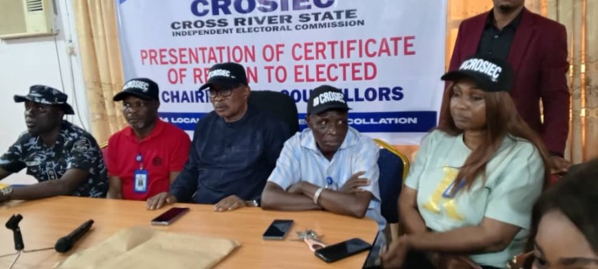 CR POLLS: CROSIEC Presents Certificate of Return To Newly Elected Council Chairmen ... Task them To be Magnanimous In Victory.