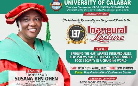 UNICAL Set to Host 137th Inaugural Lecture on Sustainable Food Security