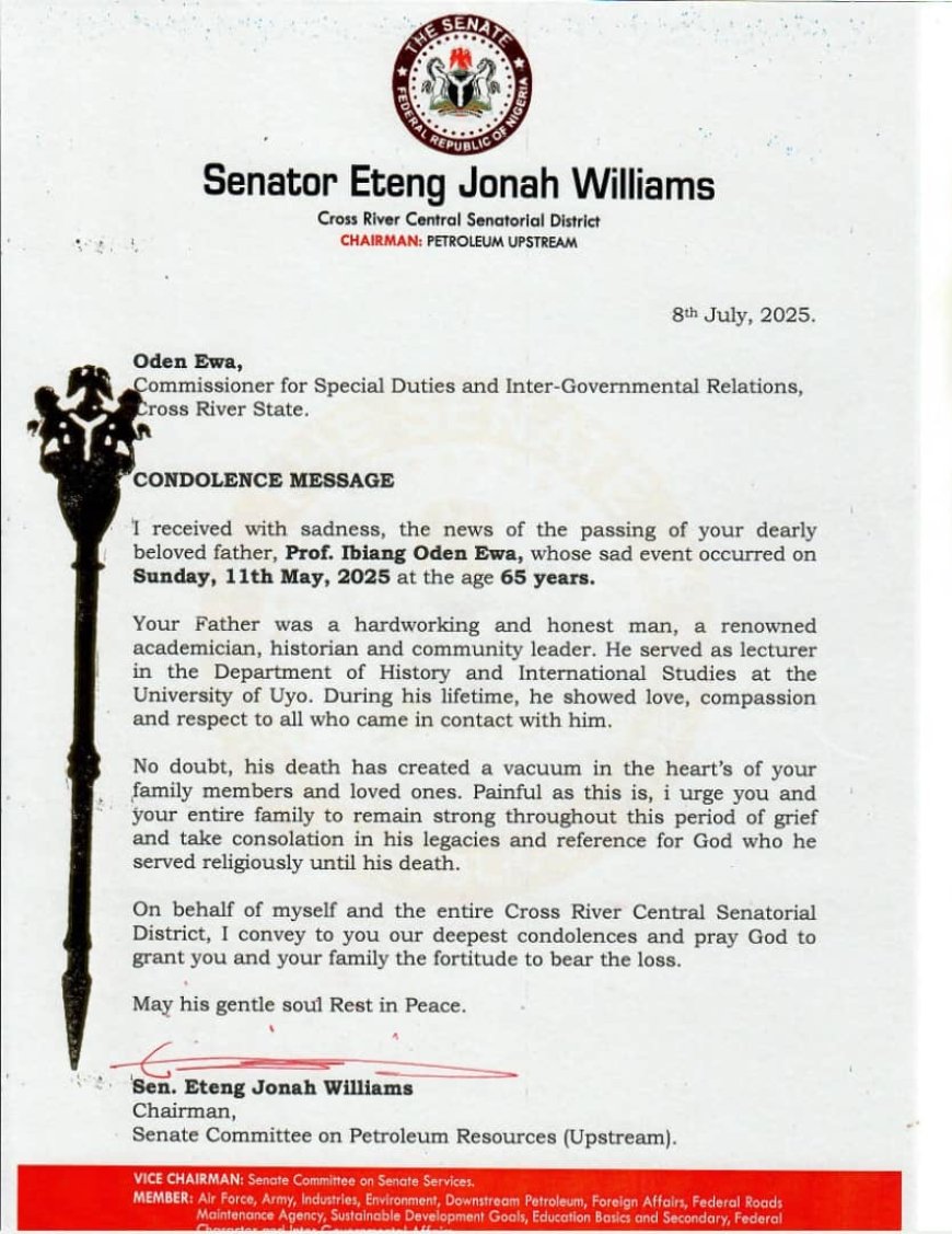 Senator Williams Condoles Oden Ewa Over Father’s Demise