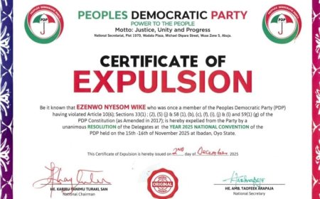 POLITICS: PDP Sends Certificate Of Expulsion To Wike, Fayose, Others