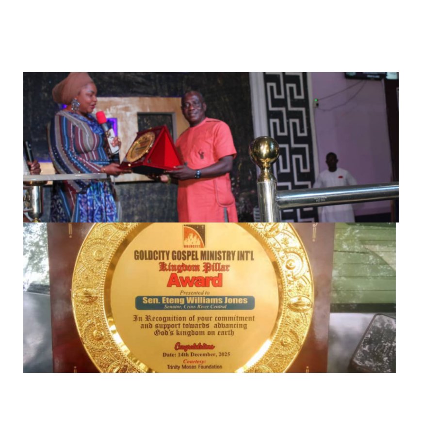 Senator Eteng Receives Kingdom Pillar Award in Calabar