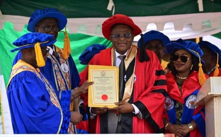 Rt. Hon. Orok Duke congratulates Gov Otu on his conferment of Honorary Doctorate, Sun Newspaper Man of the Year Award