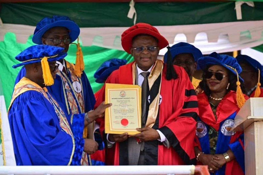 Rt. Hon. Orok Duke congratulates Gov Otu on his conferment of Honorary Doctorate, Sun Newspaper Man of the Year Award