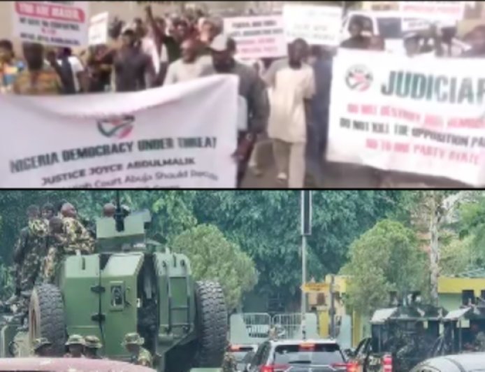 ADC Protest: Security Operatives Barricade INEC Headquarters in Abuja