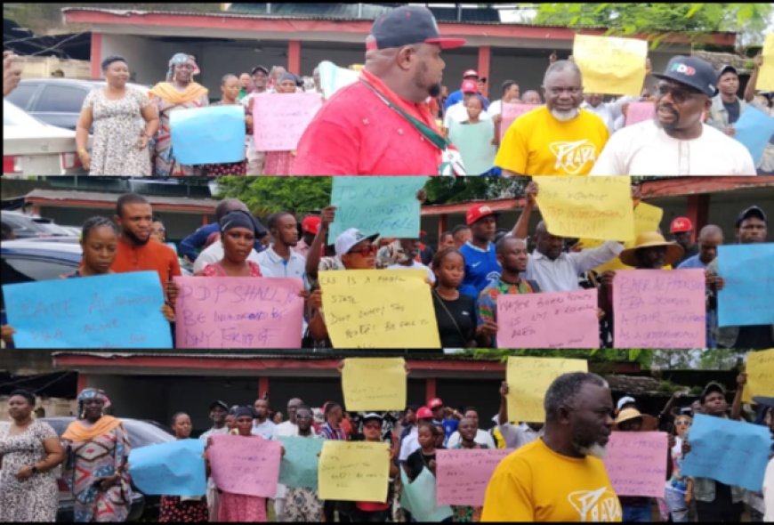 C'River PDP Protest Planned Demolition of Dep Gov Candidate's House, Says Move Vindictive  ...Ekpang Says Other Appointees Affected