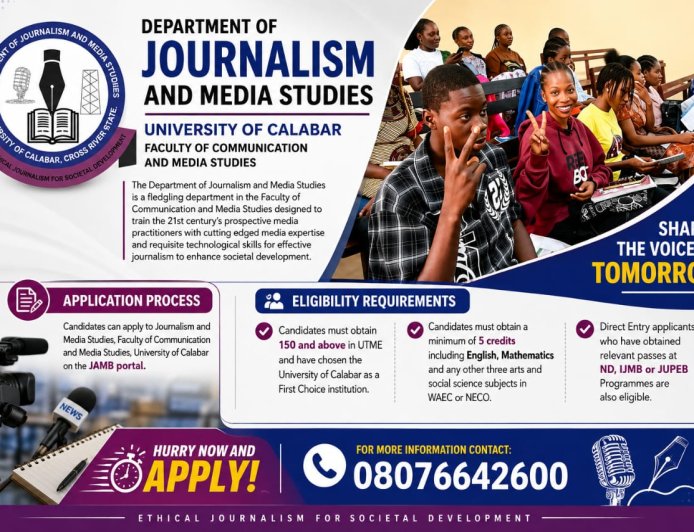 UNICAL: Department  of Journalism and Media Studies Opens Admission Application For Prospective Students